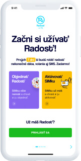 Obrazovka s aplikáciou Radosť - úvodná obrazovka aplikácie