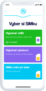 Obrazovka s aplikáciou Radosť - výber SIM karty