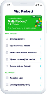 Obrazovka s aplikáciou Radosť