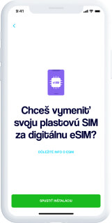 Obrazovka s aplikáciou Radosť - inštalácia eSIM