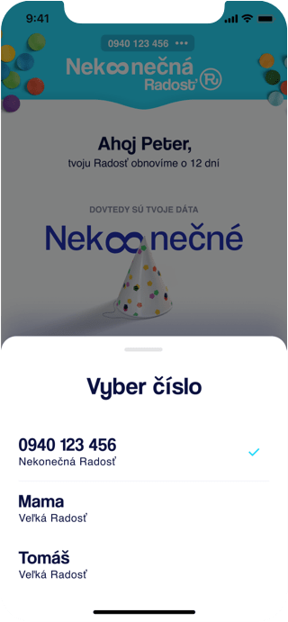 Obrazovka aplikácie Radosť